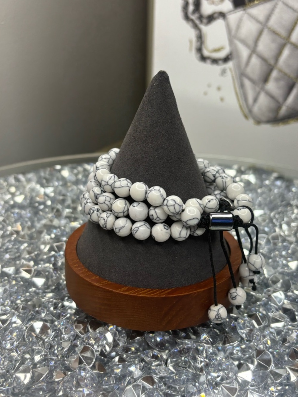 White Howlite Beaded Stretch Bracelet Stack - Picture 7 of 8